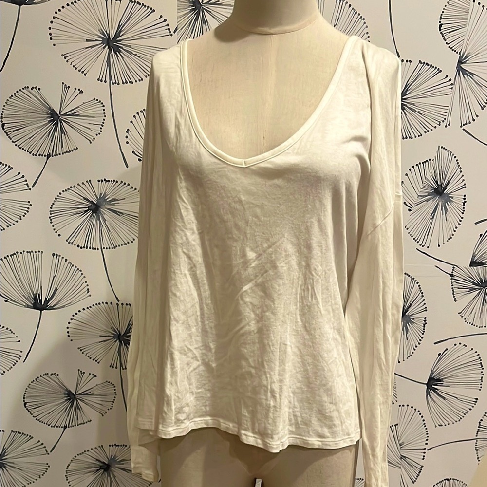 Victoria Secret L White Long Sleeve V-Neck Top